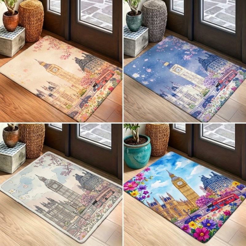 最新の水彩画ロンドンビッグベンエリアラグ、花柄都市の建物プリ - Commercial Printing London のレビューと価格