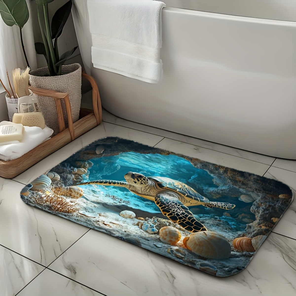 ウミガメラグベルベットフランネルプリントフロアマットオーシャ - Commercial Printing And Design のレビューと価格