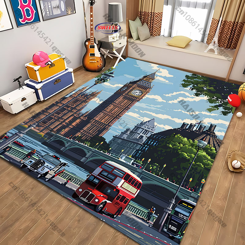 送料無料！ 「ビッグベン ロンドンシーン」柄プリントラグ リ - Commercial Printing London のレビューと価格