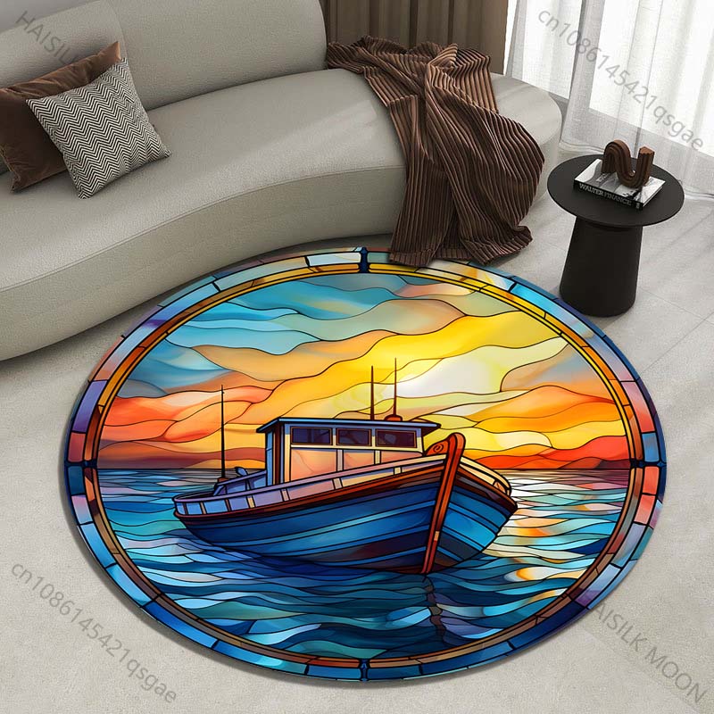 複数のサイズ展開 夕焼け時のステンドグラスボートプリント ラ - Commercial Glass Printing のレビューと価格