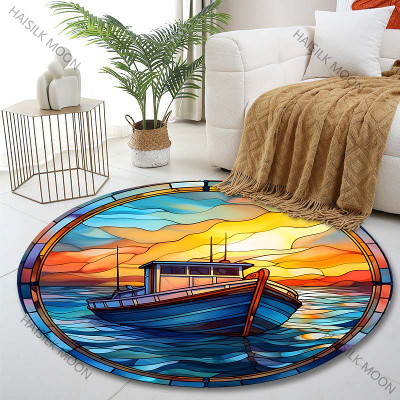 複数のサイズ展開 夕焼け時のステンドグラスボートプリント ラ - Commercial Glass Printing のレビューと価格