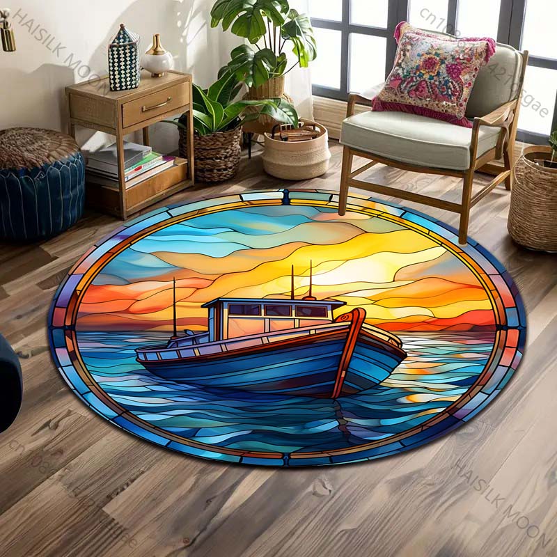 複数のサイズ展開 夕焼け時のステンドグラスボートプリント ラ - Commercial Glass Printing のレビューと価格