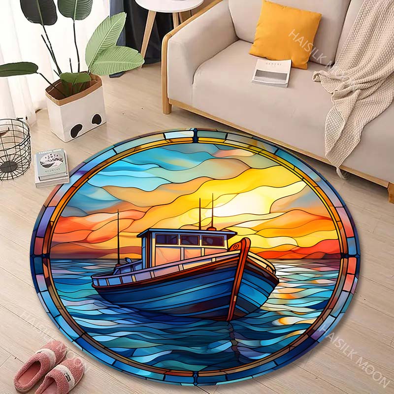 複数のサイズ展開 夕焼け時のステンドグラスボートプリント ラ - Commercial Glass Printing のレビューと価格