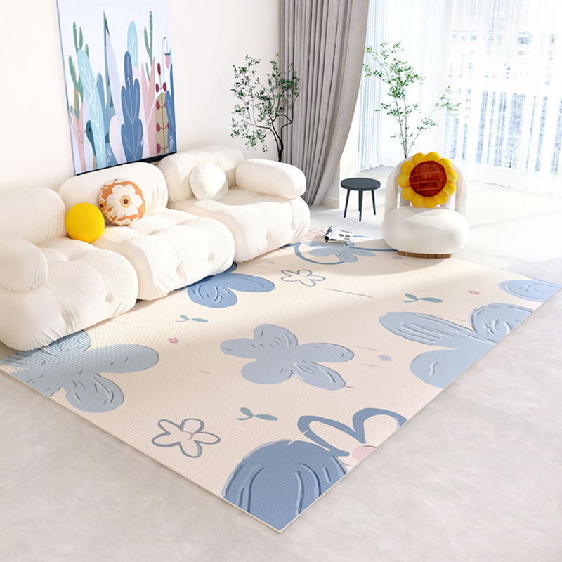 青い花柄のラグ、新鮮な春の花のデザイン、リビングルームのソフ - Commercial Printing And Design のレビューと価格